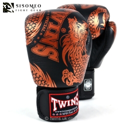 FBGVL3-49 Twins Black-Bronze Flying Dragon Boxing Gloves