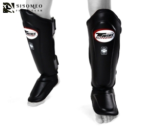 TWINS SHIN GUARDS DOUBLE PADDED BLACK SGL 10 